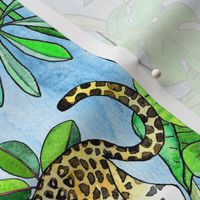 Rainforest Friends - watercolor animals on textured blue - large