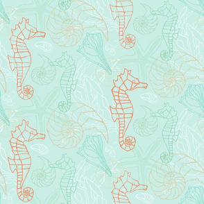 Turquoise & Coral Seahorse Motif