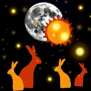 Eclipse moon and hares