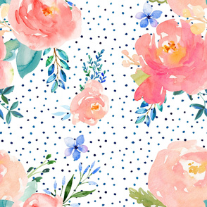 36" Floral Sweet Pastel - Shibori Blue Polka Dots