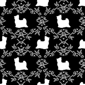 Biewer Terrier dog silhouette florals black and white 