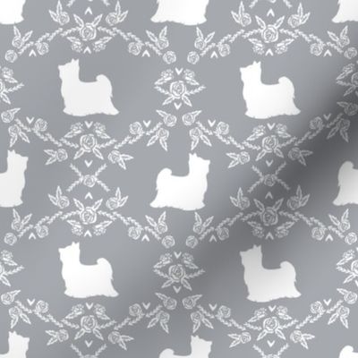 Biewer Terrier dog silhouette florals grey
