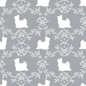 Biewer Terrier dog silhouette florals grey