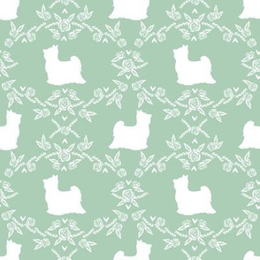 Biewer Terrier dog silhouette florals mint