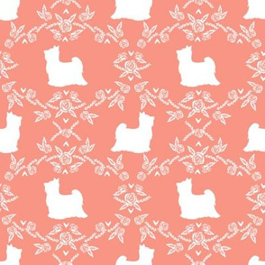 Biewer Terrier dog silhouette florals peach