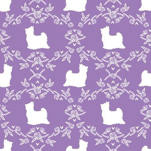 Biewer Terrier dog silhouette florals purple