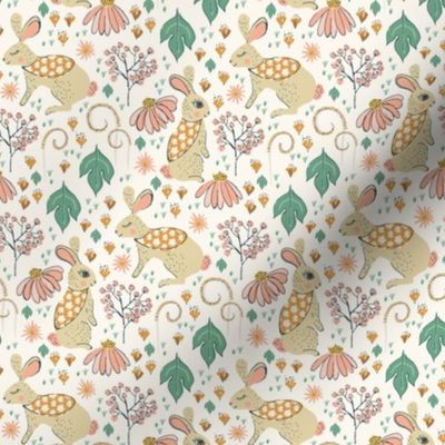 Small, Boho Baby Woodland Bunny Rabbits on Light Cream Background