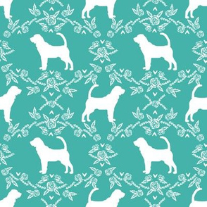 Bloodhound silhouette dog breed floral turquoise