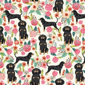 Coonhound black and tan dog breed floral beige