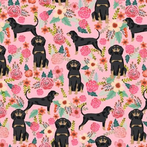 Coonhound black and tan dog breed floral pink