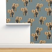 Elephants on Greyish Blue - Original Size