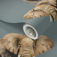 Elephants on Greyish Blue - Original Size