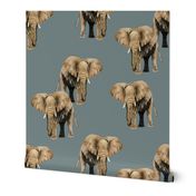 Elephants on Greyish Blue - Original Size