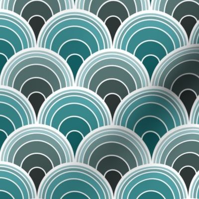 Art Deco Moody Teal Scallop Fans