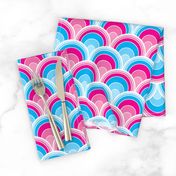 Cascading Art Deco Pink and Blue Fans