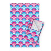 Cascading Art Deco Pink and Blue Fans