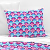 Cascading Art Deco Pink and Blue Fans