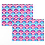 Cascading Art Deco Pink and Blue Fans