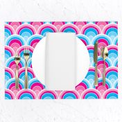 Cascading Art Deco Pink and Blue Fans