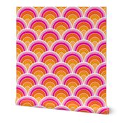 Cascading Art Deco Sunrise Pink and Orange Fans