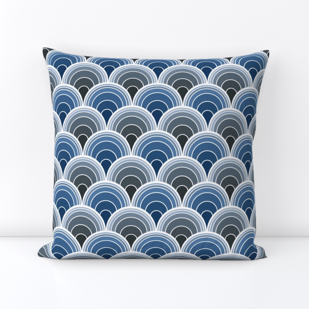 Art Deco Moody Blue Scallop Fans