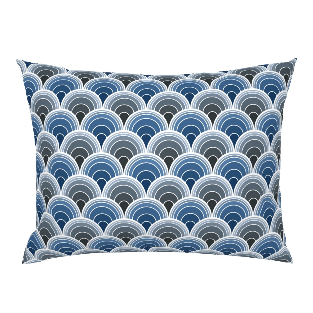 Art Deco Moody Blue Scallop Fans