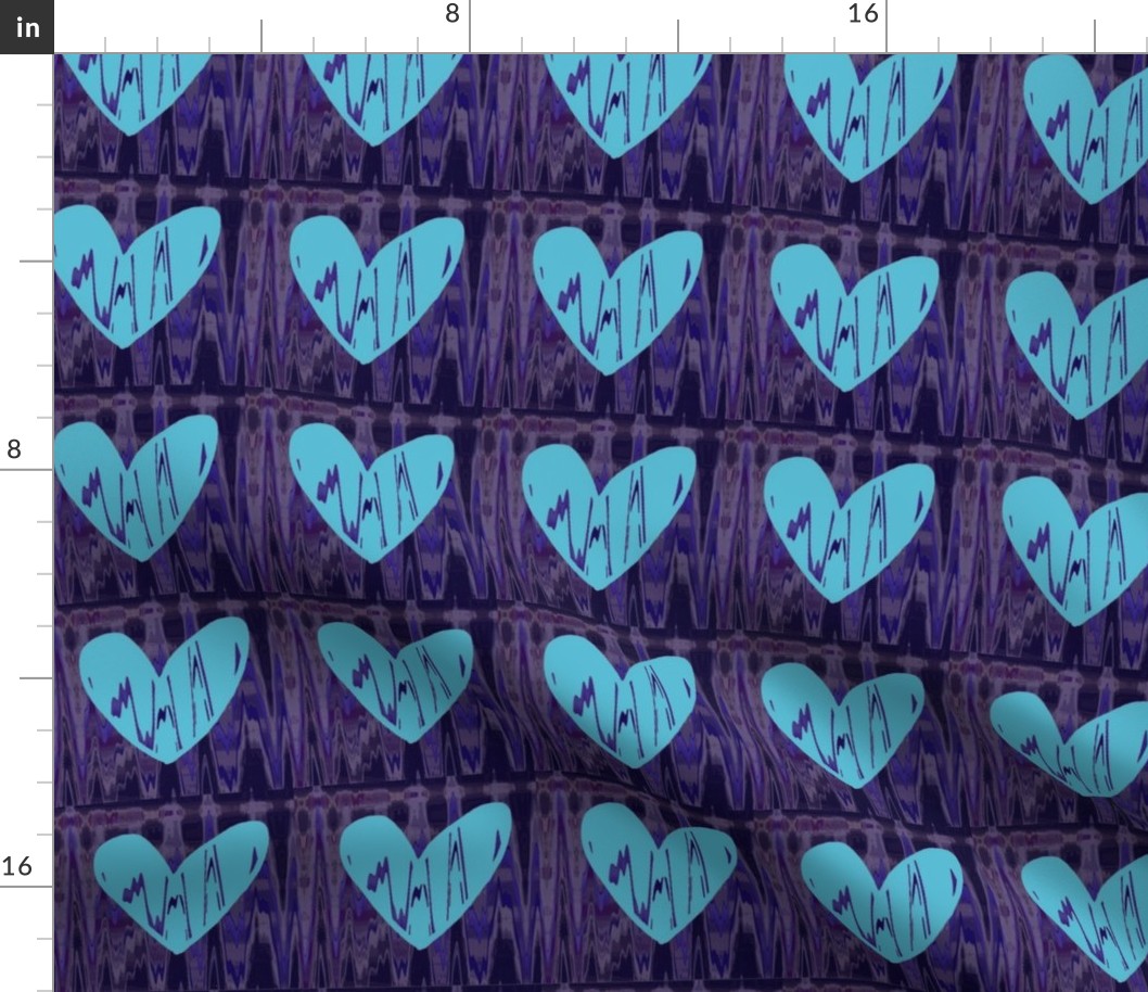 Heartbeat Fluorescent Blue Hearts Upholstery Fabric