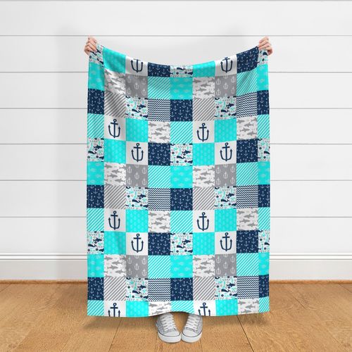 nautical cheater quilt navy and aqua