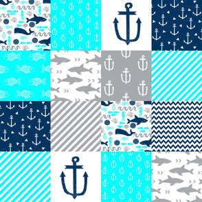nautical cheater quilt navy and aqua