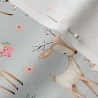 Sweet Deer & Fox (frost gray) - Woodland Animals Flowers Baby Girl Nursery Bedding