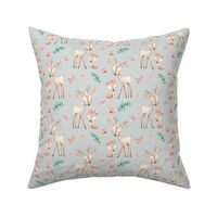 Sweet Deer & Fox (frost gray) - Woodland Animals Flowers Baby Girl Nursery Bedding