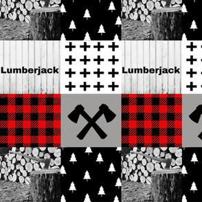 Lumberjack wholecloth woodpile and axes