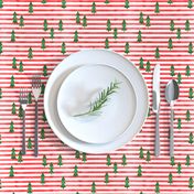 watercolor christmas trees on stripes - green on red