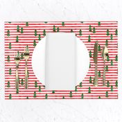 watercolor christmas trees on stripes - green on red