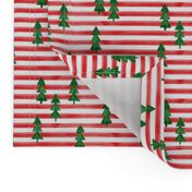 watercolor christmas trees on stripes - green on red