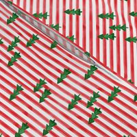 watercolor christmas trees on stripes - green on red