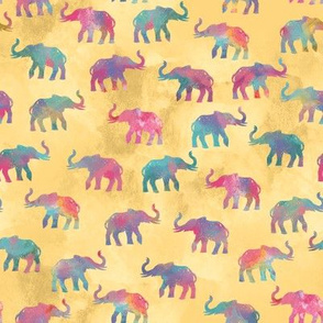 Elephants On Parade in Watercolor Yellow