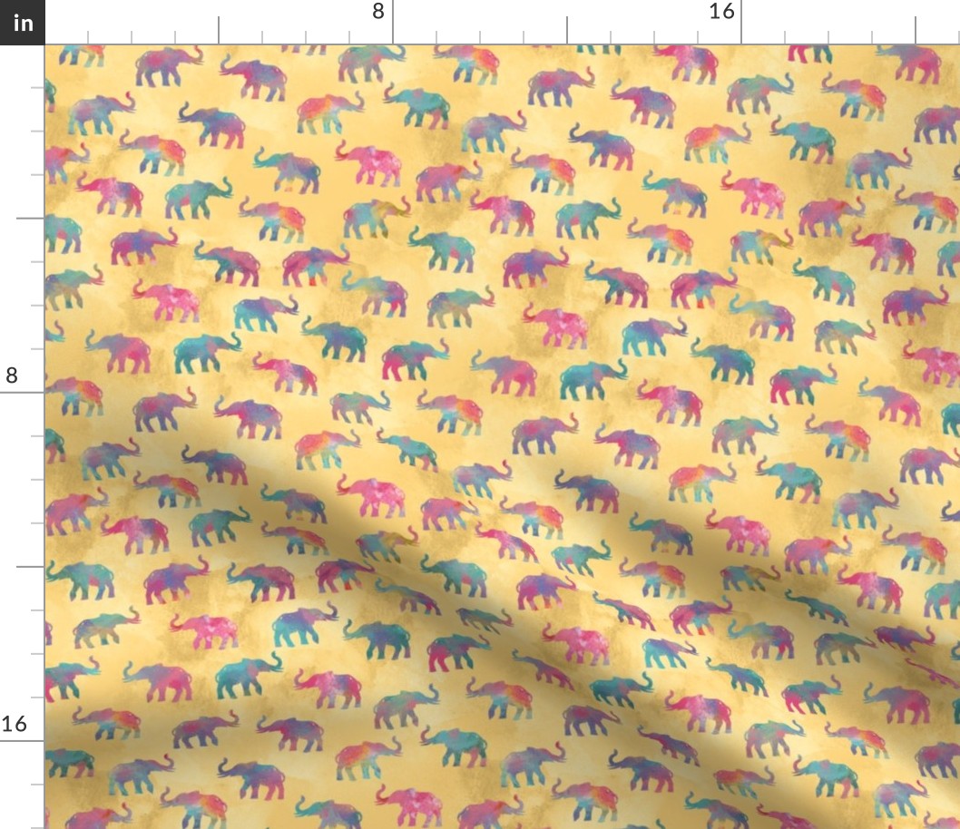 Elephants On Parade in Watercolor Yellow