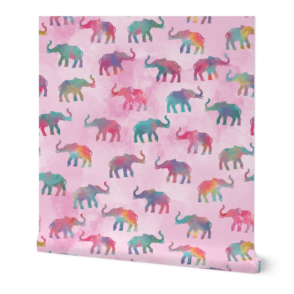 Elephants On Parade in Watercolor Pink