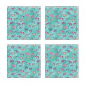 Elephants On Parade in Watercolor Teal