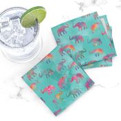 Elephants On Parade in Watercolor Teal