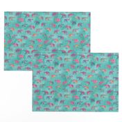 Elephants On Parade in Watercolor Teal