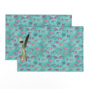 Elephants On Parade in Watercolor Teal