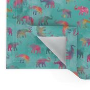 Elephants On Parade in Watercolor Teal