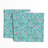 Elephants On Parade in Watercolor Teal