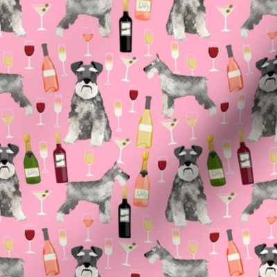 schnauzer fabric dogs and wine design cute dogs and bubbly fabric schnauzer dogs - pink