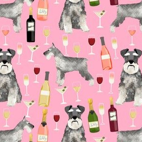 schnauzer fabric dogs and wine design cute dogs and bubbly fabric schnauzer dogs - pink