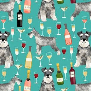 schnauzer fabric dogs and wine design cute dogs and bubbly fabric schnauzer dogs - turquoise