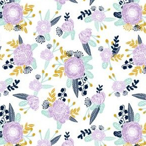 lavender navy mint florals fabric cute girls design