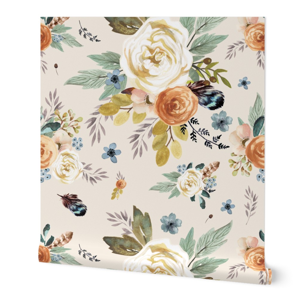 18"  Western Autumn / More Florals /Ivory